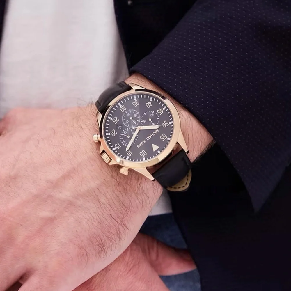 MICHAEL KORS • Black Leather Access Gage Rose Gold Hybrid Smart Watch